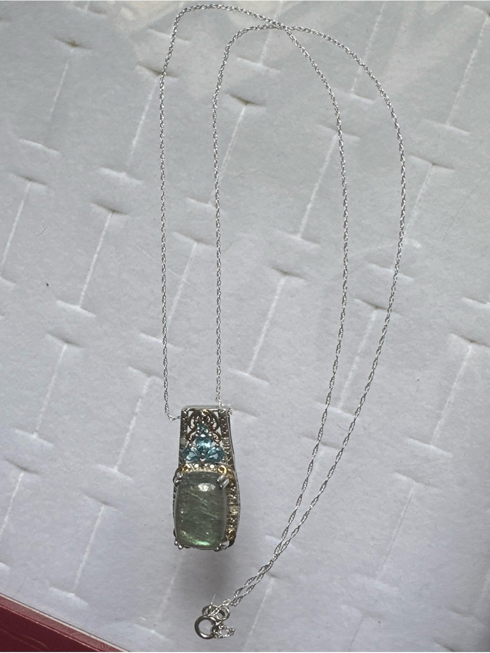 Malagasy Labradorite Blue Topaz Diamond 925 Pendant 10k White Gold Chain